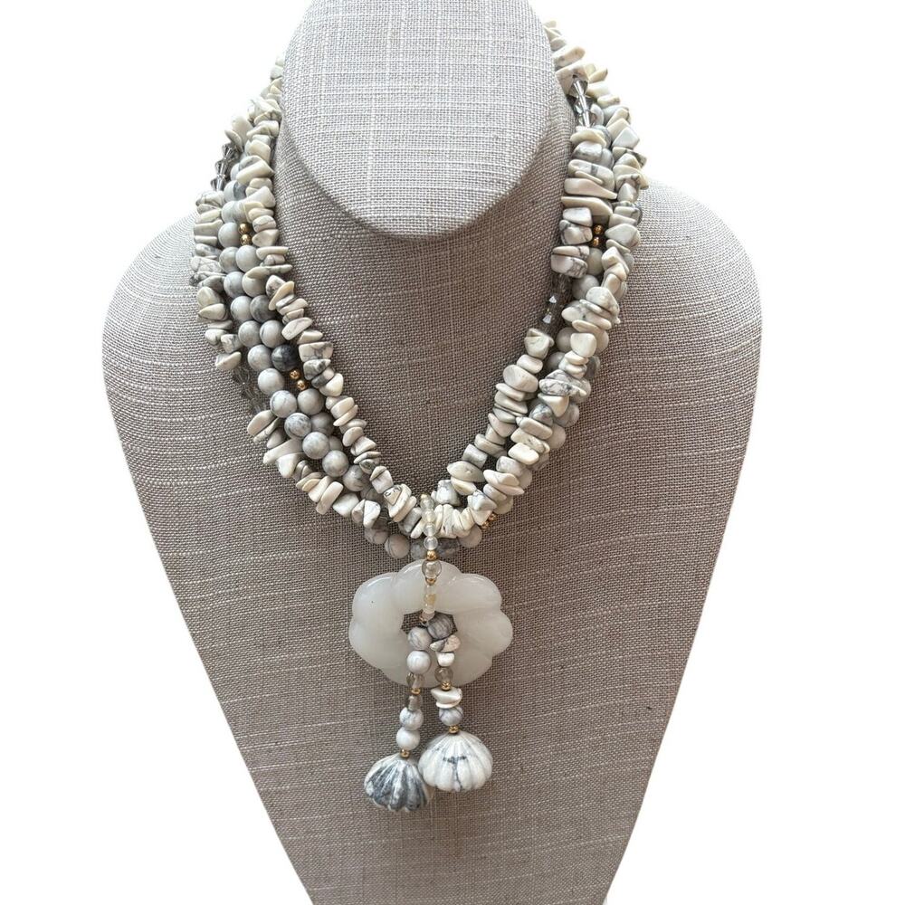 Artisan Howlite & White Chalcedony Multi Strand Statement Necklace 242g